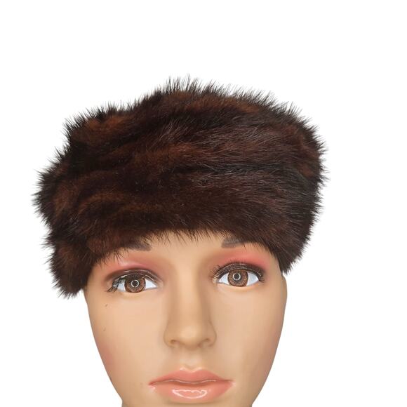 1950s Genuine Mink Fur Chestnut Dark Brown Livingston Bros Ladies Cloche Hat OS - Picture 3 of 8